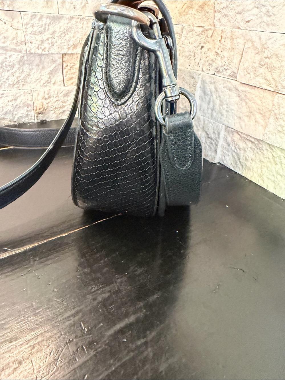 Coach Morgan Saddle Bag Pebbled Leather Snakeskin Gunmetal Black Crossbody Logo - Picture 5 of 11